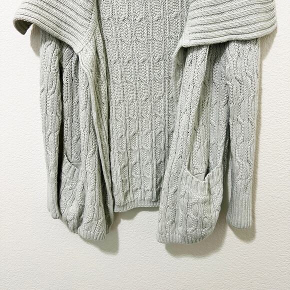 [St. John] Mint Green Open Front Chunky Cable Knit Cardigan Sweater Sz Petite P - Picture 7 of 9
